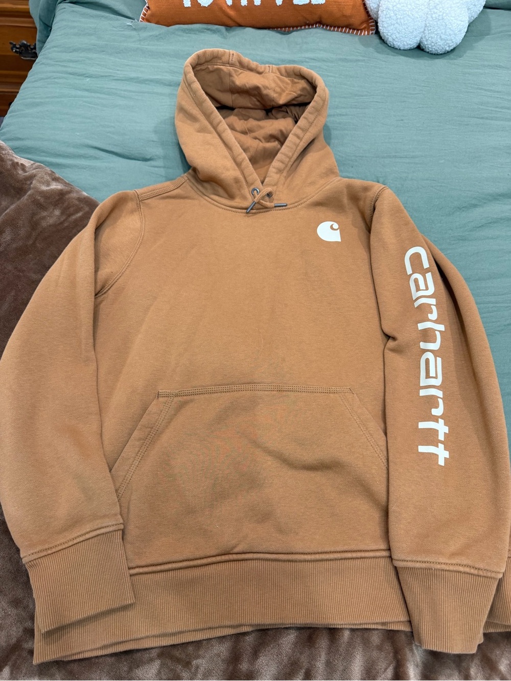Carhartt Tan/Brown Logo Hooded Pullover Sweatshirt